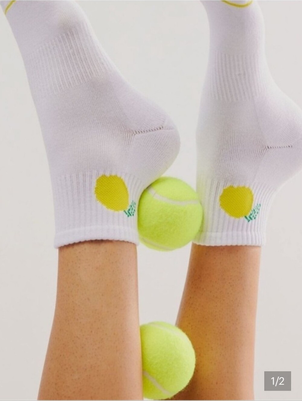 Free People Fruity Frolic White Socks with Yellow Lemon Motif